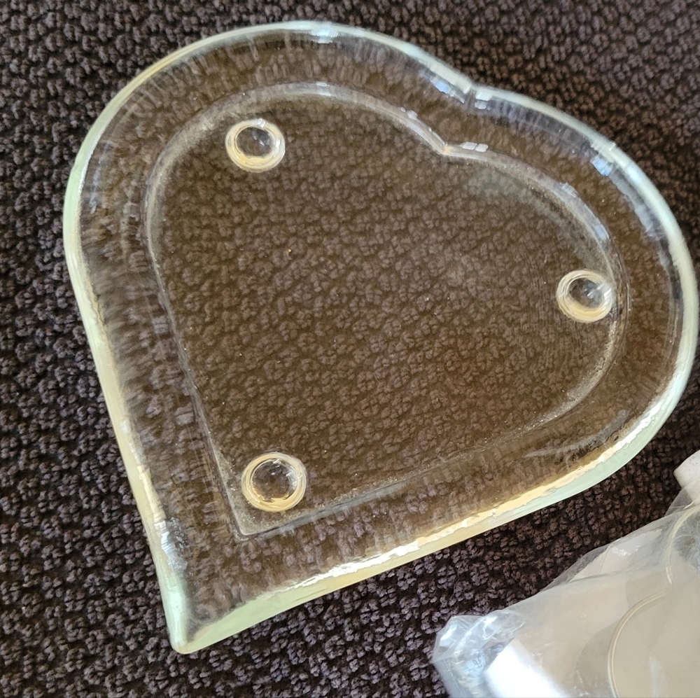 Vintage Rare Glass Heart Jewelry Trinket Candle Dish